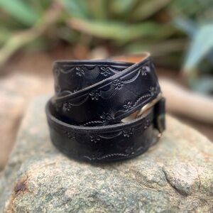 VINTAGE | Black Leather Embossed Belt OS